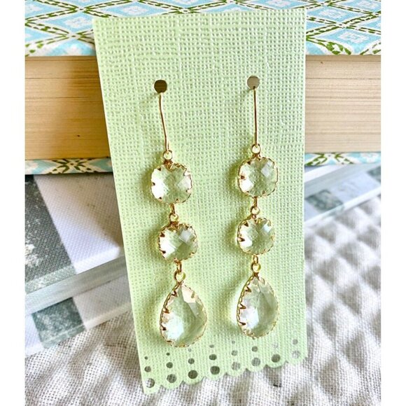 New Clear Faceted Crystals & Gold Tone Sparkle Statement Earrings - 2.75" - Picture 4 of 5